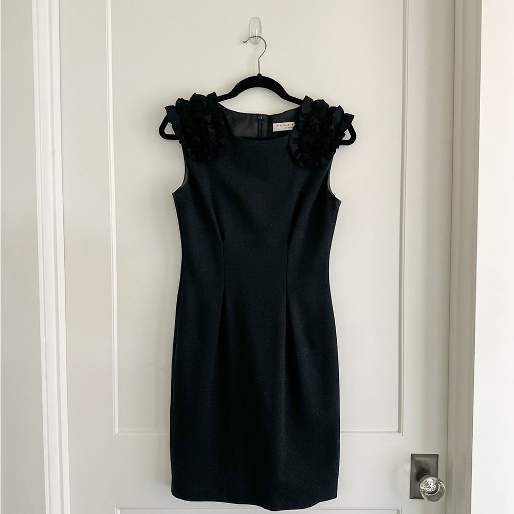 Trina Turk Black Ruffle Sleeve Mini Dress